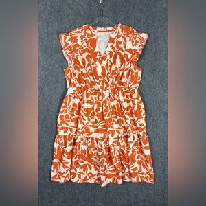 IN’VOLAND Plus Size 18W Orange Floral Tiered Mini Dress Ruffle Sleeve Boho